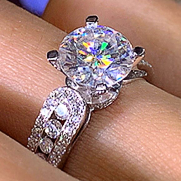 Round Solitaire Pave Engagement Ring - Picture 1 of 16